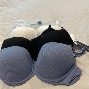 Nautica Ribbed Bra Set in Blue, Black, and White